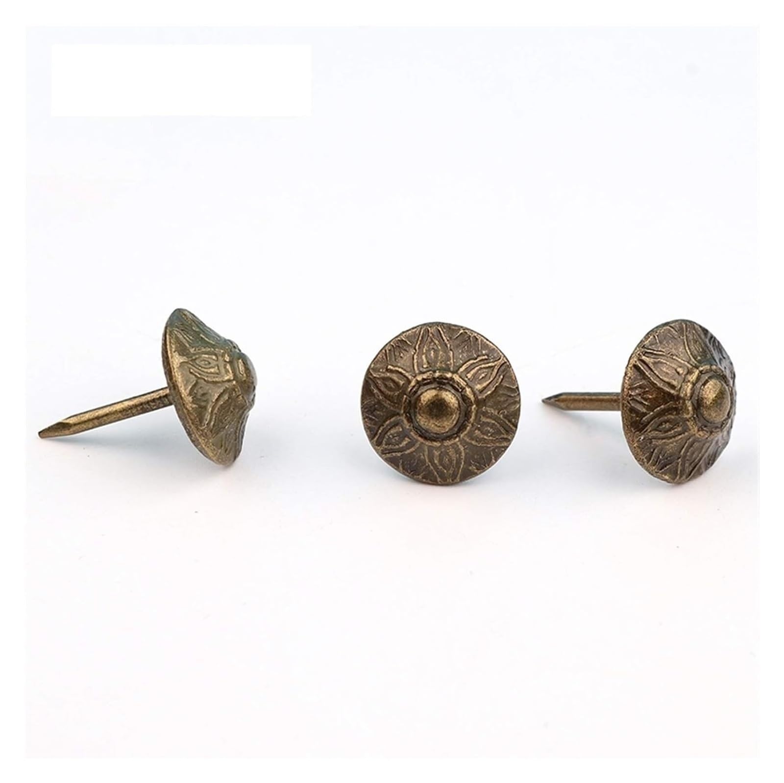 Punaises à dessin, punaises à ongles 100 pièces 12*17mm motif de fleur de parapluie antique clou sculpté boîte en bois clous de meubles punaise de décoration clous couramment utilisés dans la vie à la
