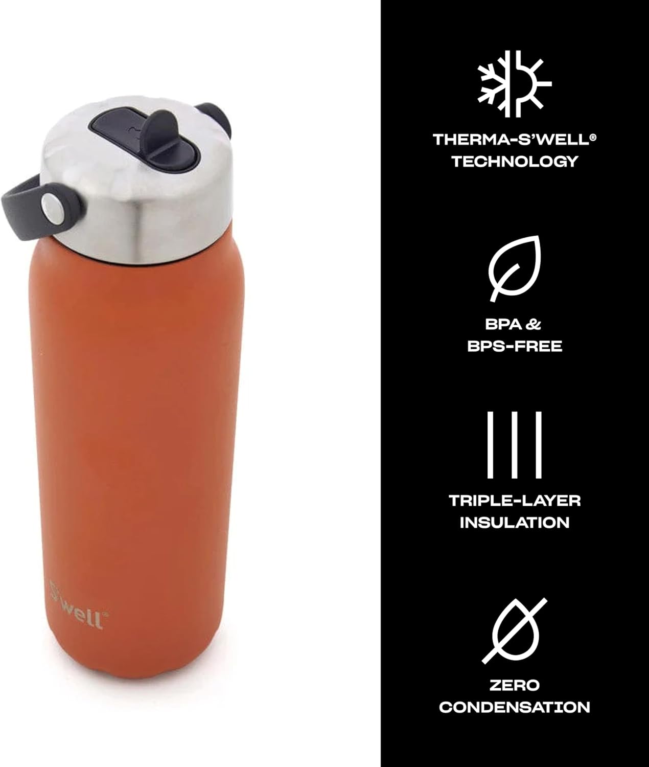 S'well Recycled Stainless Steel Explorer with Flip Straw Lid, 24oz, Carnelian, Triple Layered Vacuum Insulated Containers Keeps Drinks Cold for 36 Hours and Hot for 8 - Image 3