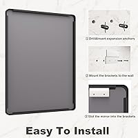 Vista 6 de Espejo rectangular para pared de baño de 20x30 pulgadas con marco negro mate, espejo de tocador con esquinas redondeadas, espejo de baño de metal