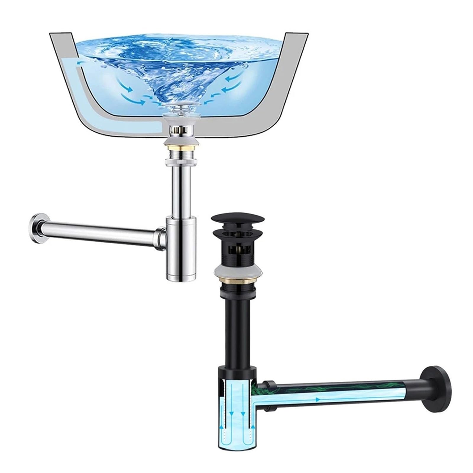 Bouteille de lavabo, plomberie, piège en P, Siphon d'évier salle bains, Kit tuyaux d'égout, corps laiton noir mat 1 pièces Pour Bain(Gold)