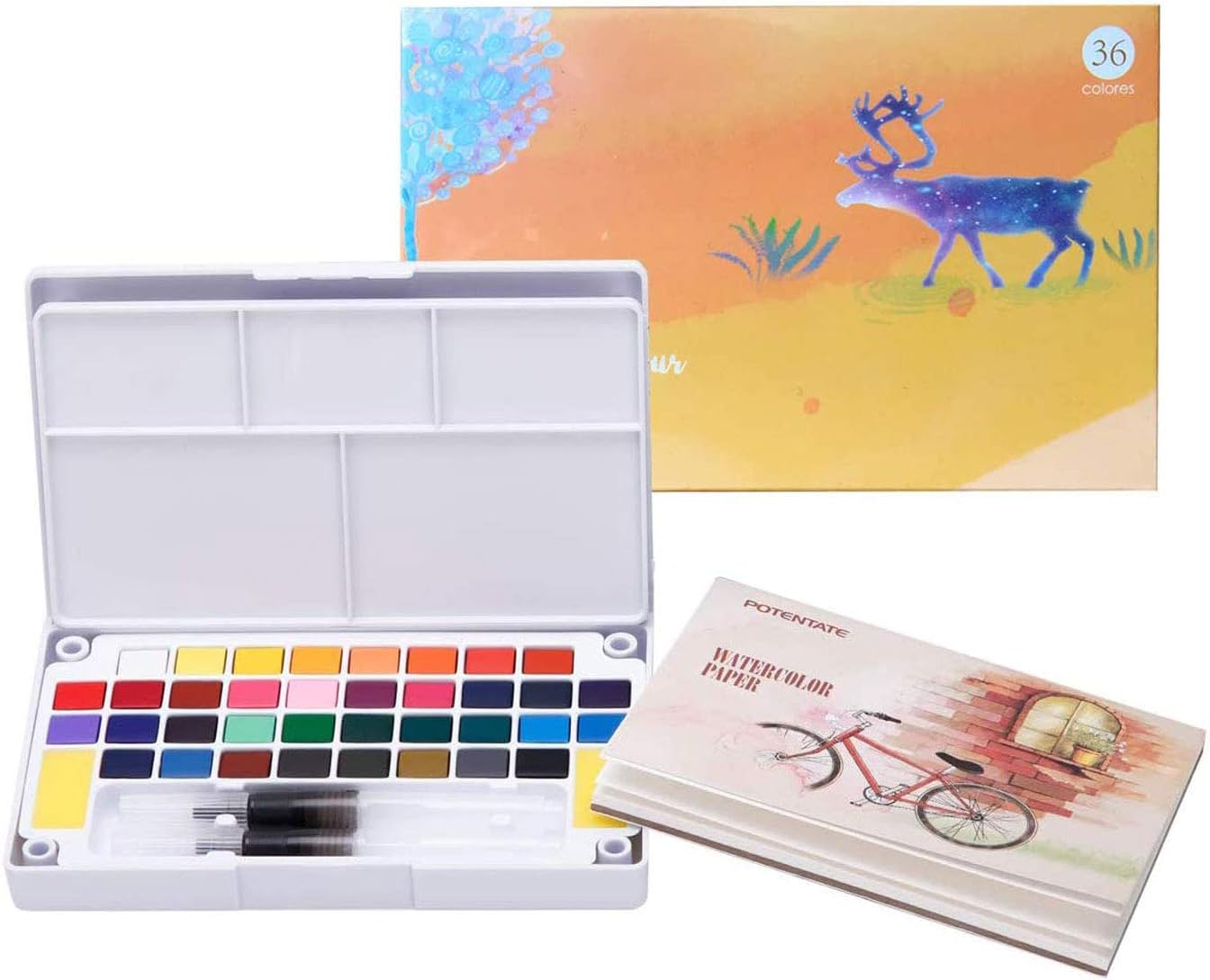 Gouache Paint Set Kit, watercolours Paint Set, 36 Vibrant Colors Portable Watercolour Block Professional Solid Pigment, Professional Solid Watercolor Paint Box for Adults, Kids, Beginners