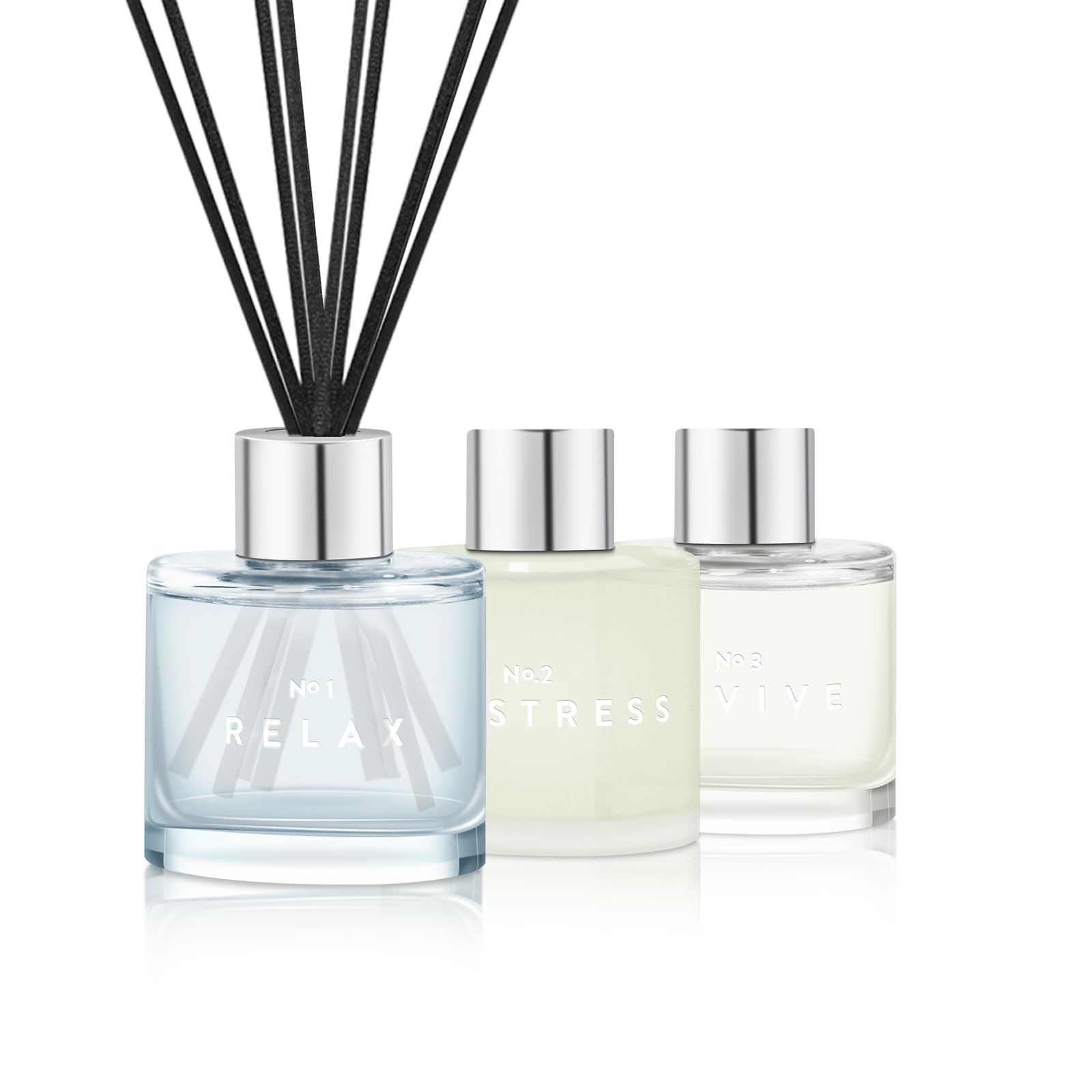 3 Pack Fragrance Reed Diffuser, 50ML Lavender Jasmine Freesia Aromatherapy Diffuser Set with 12 Black Fiber Sticks,Air Freshener for Bedroom Bathroom Office, 8.2X 6.6X 2.1 inch