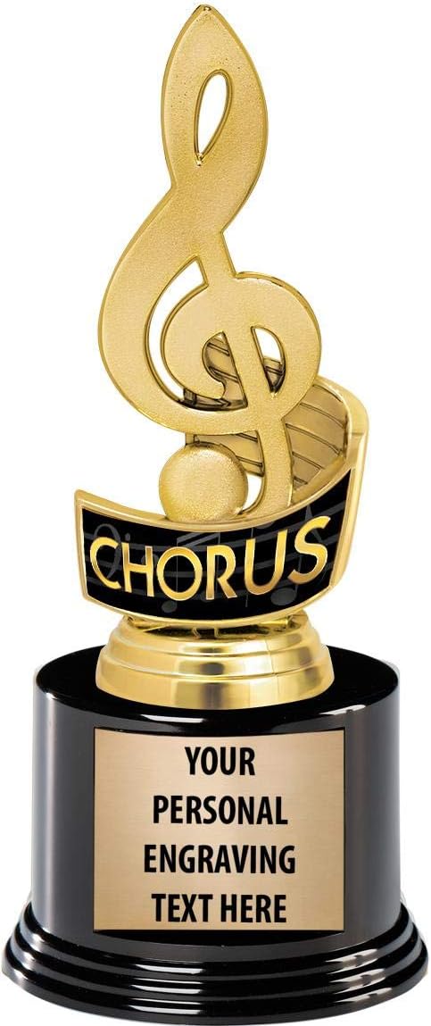 Crown Awards Chorus Trophies with Custom Engraving, 7.25" Personalized Music Treble Clef Chorus Trophy On Deluxe Round Base Prime