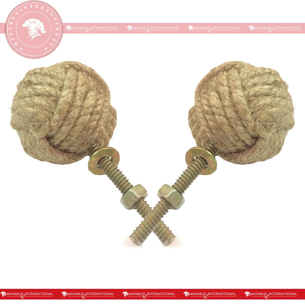 replicartz Jute Rope Door Knobs/Rope Knot Drawer Pulls and Knobs/Pull and Push Handle Knobs for Cabinets Wardrobes & Cupboards/Nautical Hardware Decor 35 mm Set of 2