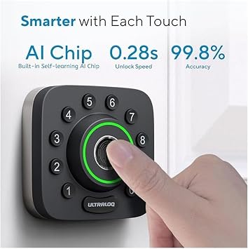 ULTRALOQ U-Bolt Pro Smart Lock with Door Sensor, 7-in-1 Keyless Entry Door Lock, Fingerprint ID, Smartphone, Auto Unlock, WiFi Deadbolt, ANSI Grade 1 Certified