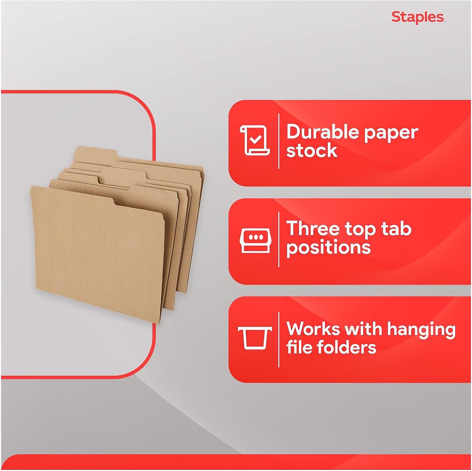 Staples Colored File Folders, Letter Size, 3-Tab, Kraft, 100/Pack image 4