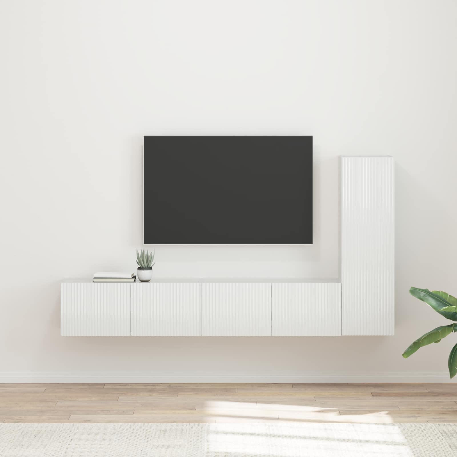 Set di mobili per TV, montaggio a parete, 3 pezzi, bianco lucido