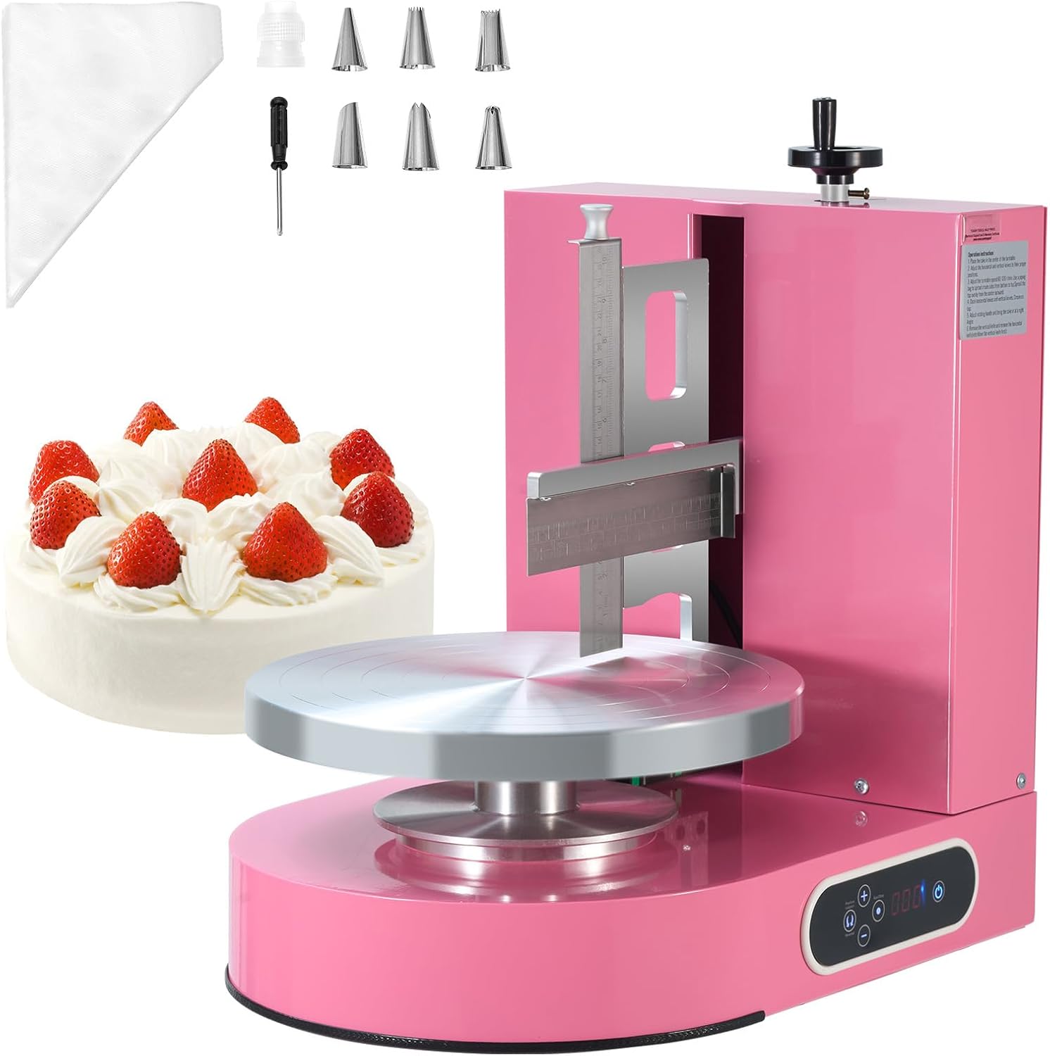 Happybuy Cake Decorating Machine,Pink,Cake Cream Spreading Coating Smearing Machine, Low Noise Frosting, Turntable with Adjustable Scraper, for 4" to 12" Cake, 25-320RPM Rotating Speed