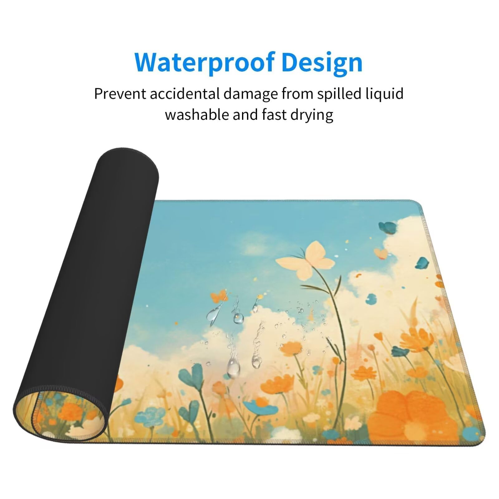 Gaming Mauspad XXL 1200x600x3mm Mousepad Verlängertes Groß Mauspad Schreibtischauflage,Genähte Kanten Rutschfeste Gummibasis,Verbessert Präzision Geschwindigkeit Home Office Kleine gelbe Blumen L-2992