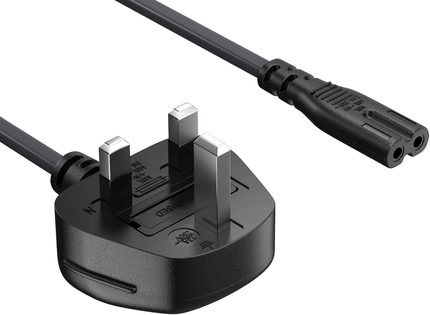 Cable Leader 6ft 18 AWG England/UK Notebook Power Cord, Non-Polarized, with Fuse, IEC-320-C7 to UK Plug BS1363-1/A