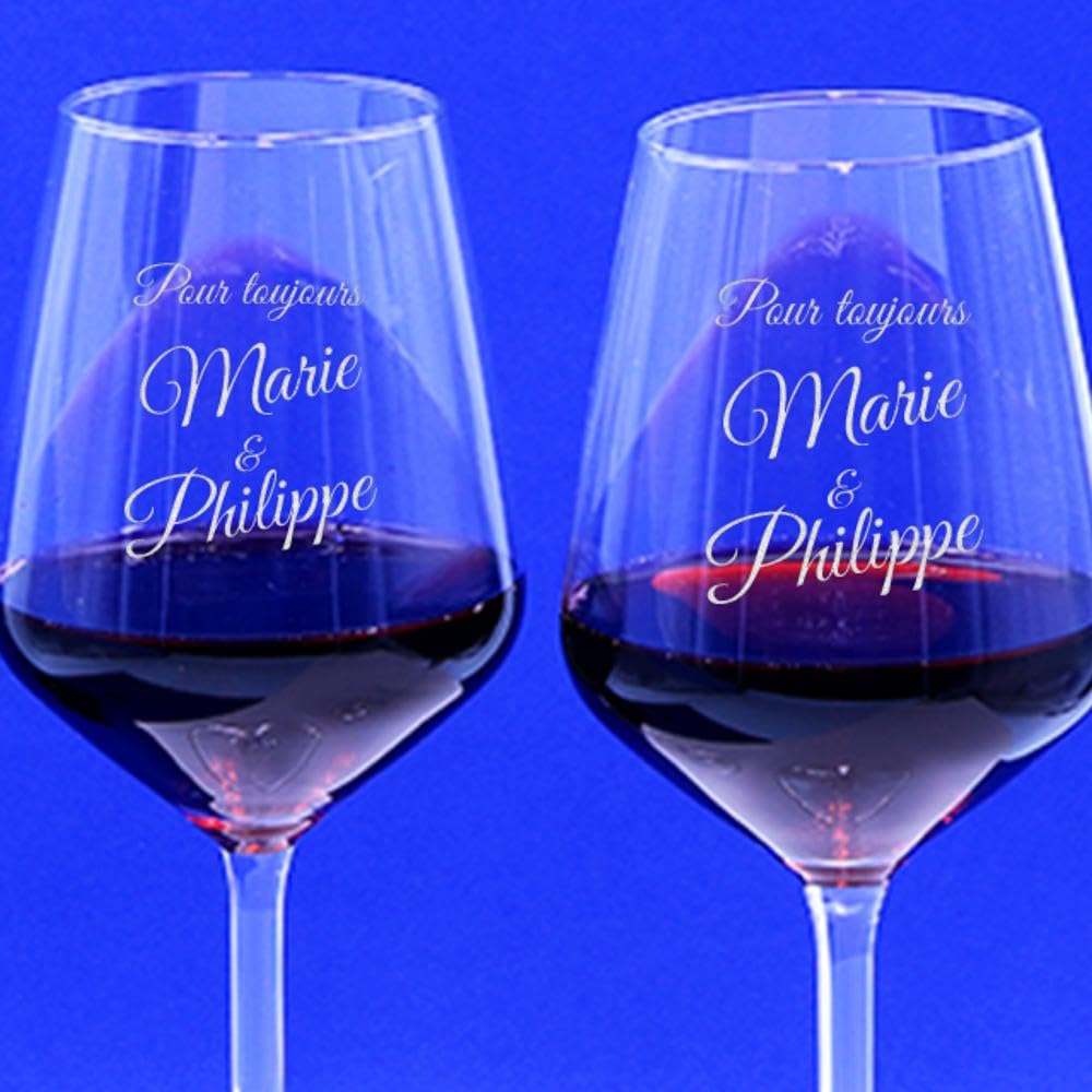 CADEAUX.COM - Lot de 2 Verres à Vin Personnalisés avec un Message et deux Prénoms - Passion - Verres à Ballon 35 cl - Idée Cadeau Personnalisé - Cadeau Saint Valentin