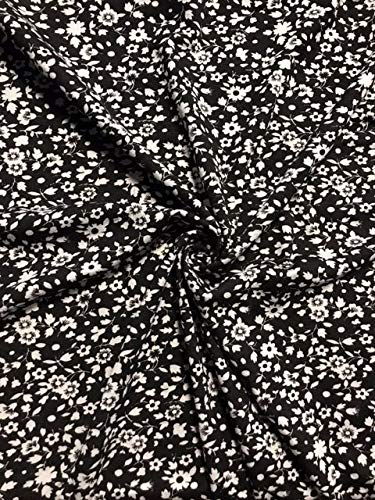 Tia Knight Black/White Viscose Cotton Stretch Lycra Fabric | Dressmaking Material | Floral Prints | Same Day Dispatch | Sold By The Metre | By (Miniature Flowers Sq533 Bkwht, 1 Metre)