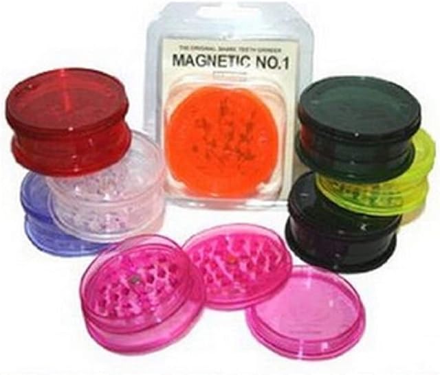 12 x Magnetic No 1 Grinder 60mm 3 Part Plastic Herb Shark Teeth Tobacco Storage
