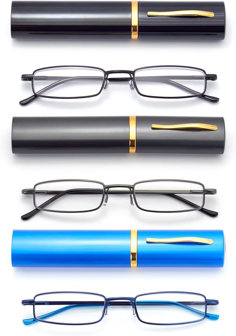 Slim Pocket Reading Glasses Men Women, Compact Readers Super Clear Lens, Spring Hinge Metal Frame Eyeglasses