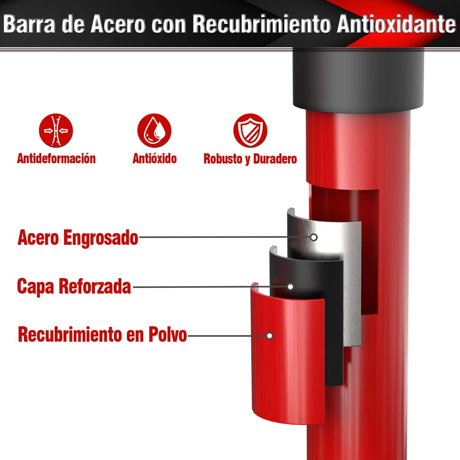 3-H Puntal Expansión Telescópico Reforzado 1 Pieza,Tensor Soporte Puerta Techo 40-62cm Carga 50KG Puntales de Obra Ajustable Puntales Extensibles Acero Robusto para Construcción Obras(Rojo)