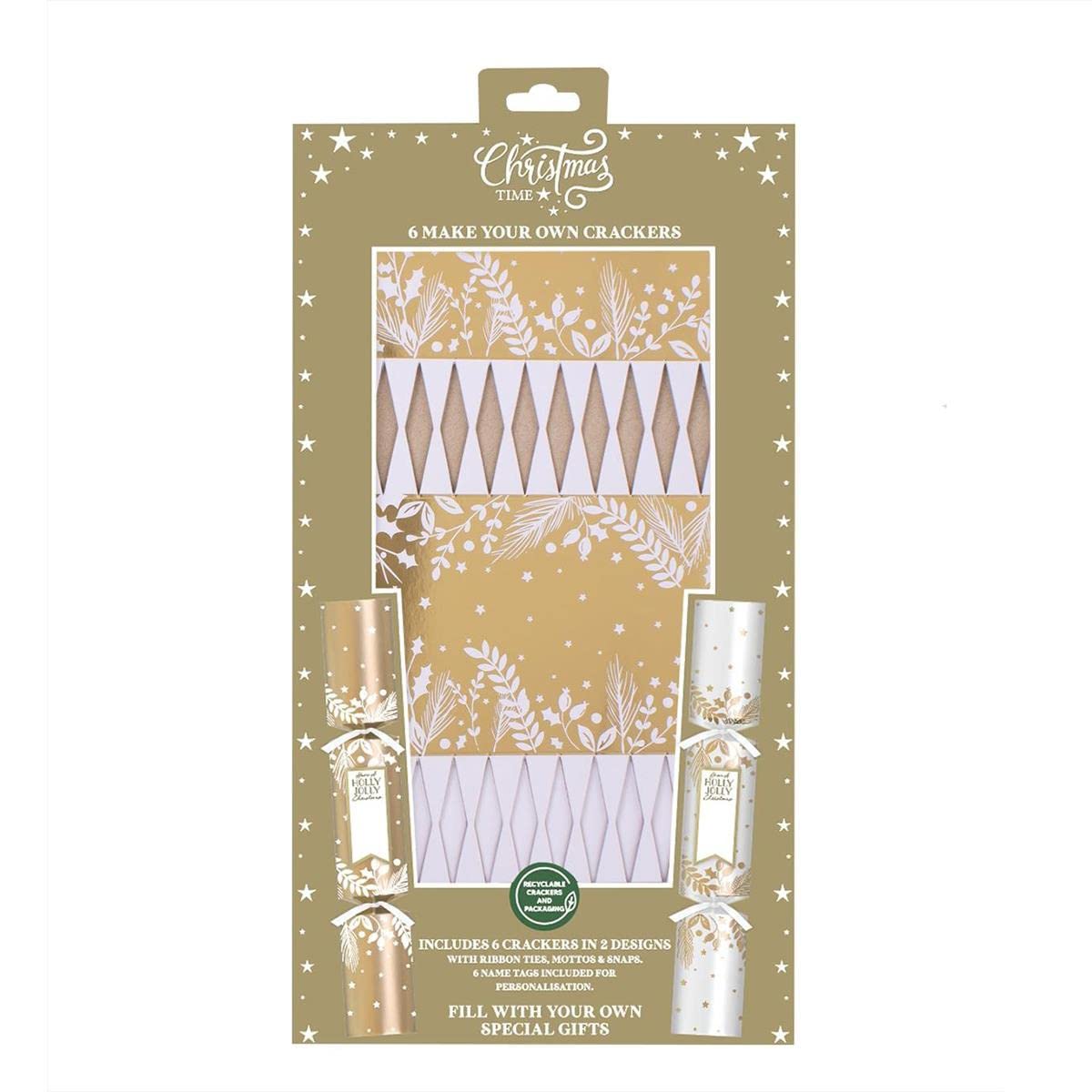Yöl Gold Pack Of 6 Make Your Own Christmas Crackers Diy Fill Your Own Gold & White Xmas Design