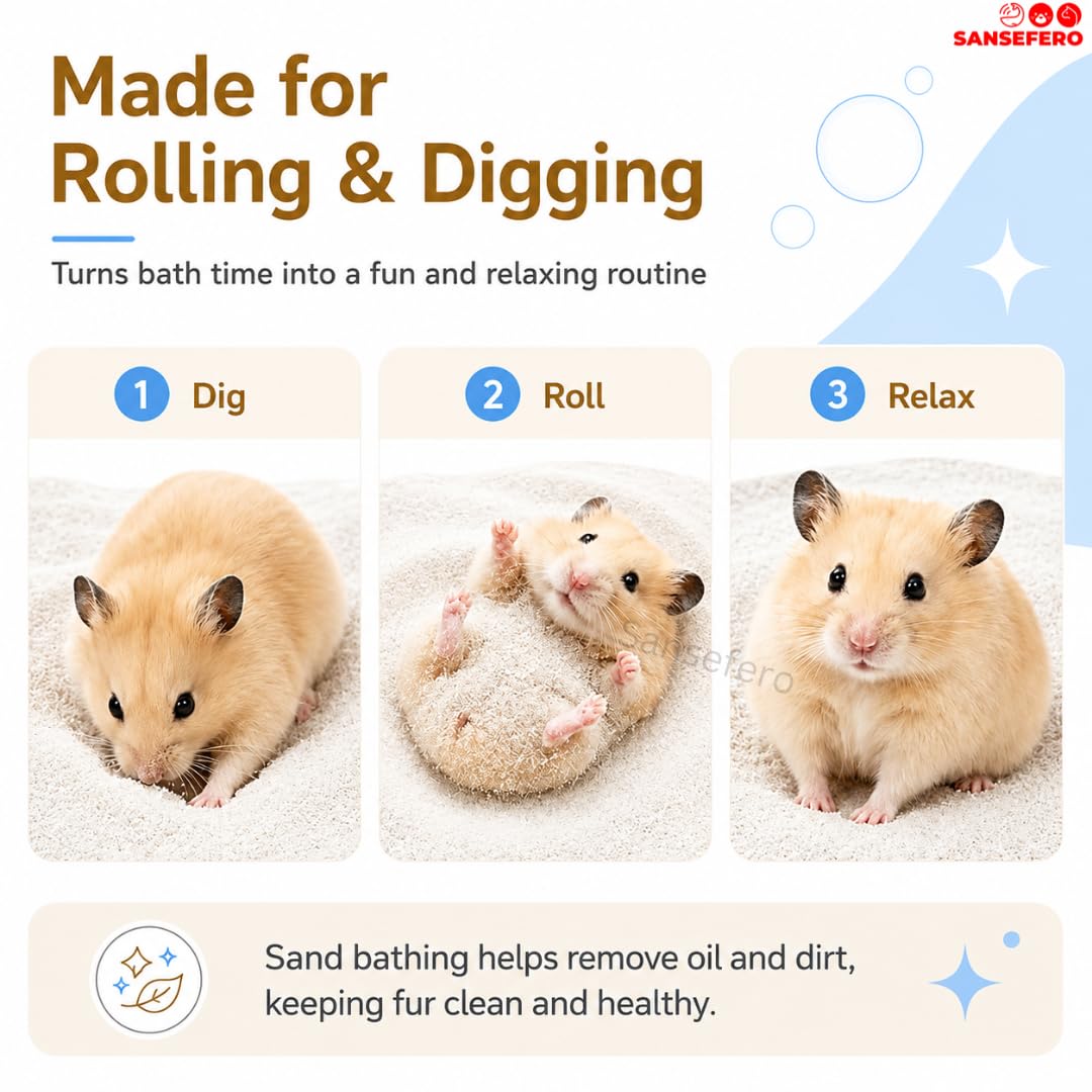 SANSEFERO Hamster Bath Sand for Relaxing Bathing Refreshing Hair with Antibacterial Cleaning Grease Absorbant for Hamsters, Dwarf, Chinchillas, Mice & Gerbils Playful Random Flavour (500 Gram) 1