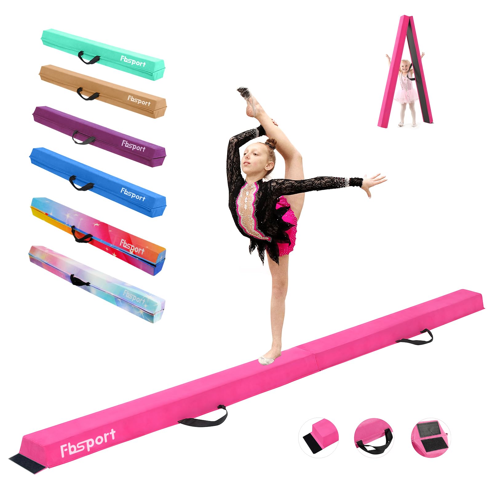 FBSPORT 8ft/9ft/9.5/10ft Balance Beam: Folding Floor Gymnastics Equipment for Kids Adults,Non Slip Rubber Base, Gymnastics Beam for Training, Physical Therapy and Professional Home Training