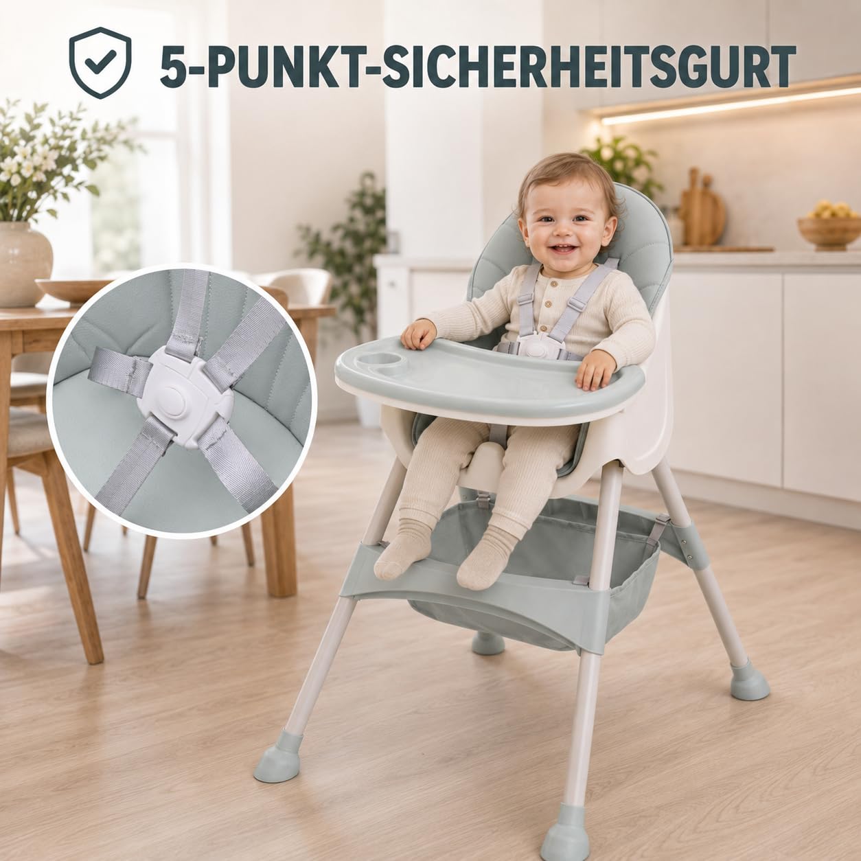 Baby Vivo Hochstuhl 2in1 Baby Kinder Babyhochstuhl Kombihochstuhl - Abnehmbares Verstellbares Tablett - mit Hängekorb - Oscar in Türkis