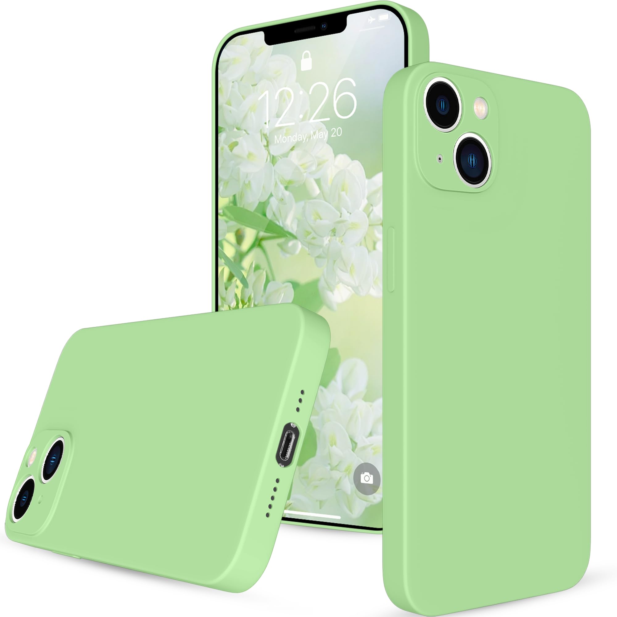 Compatible with iPhone 14 Plus Case, Liquid Silicone Case Full Body Protective Phone Cover Case with Microfiber Lining for iPhone 14 Plus 6.7Inch (Matcha Green)