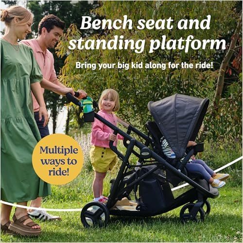 Graco Ready2Grow LX 2.0 Double Stroller, Twin Baby Stroller Features Bench Seat and Standing Platform Options, Compact Fold Perfect for Baby Travel, Clark - 2