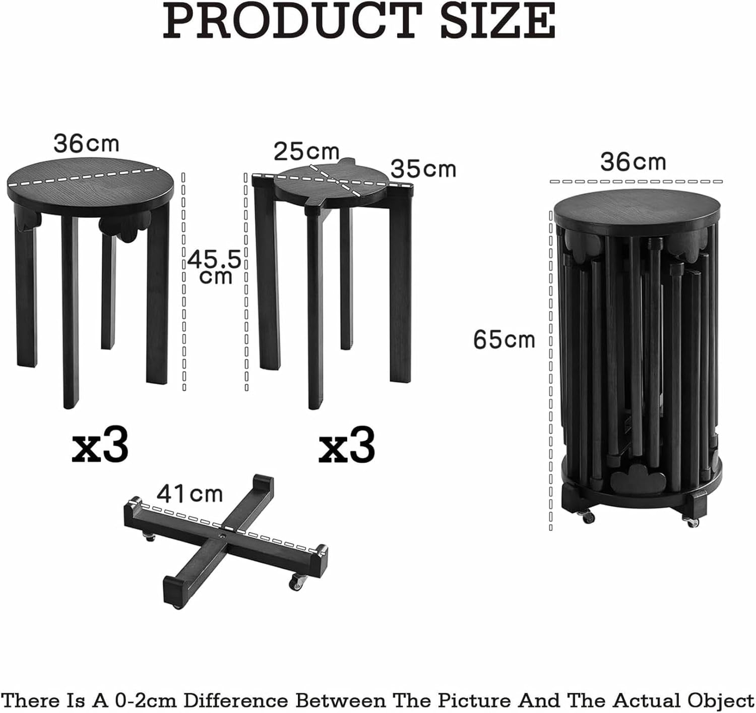 Nesting Stools with Wheels,Wooden Stacking Stools/Side Table,4‑in‑1Combination Design,for Bedroom Living Room Bar Dorm