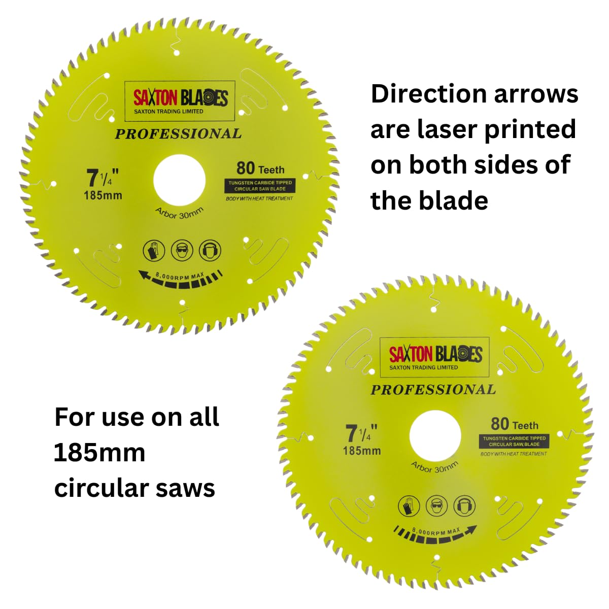TCT18580TPRO Saxton Professional Range TCT - Hoja de sierra circular de 185 mm x 80 T x 30 mm, diámetro de 16, 20, 25 mm, anillos de reducción compatibles con Bosch Makita Dewalt, etc