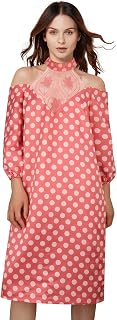 Womens Pink Cosplay Costume 80s Movie Prom Dress Satin Polka Dot Dress for Halloween