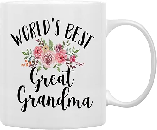 Miniatura 1 de QASHWEY World's Best Great Grandma - Taza de café floral para regalo de cumpleaños para el Día de la Madre de parte de los bisnietos, regalos para