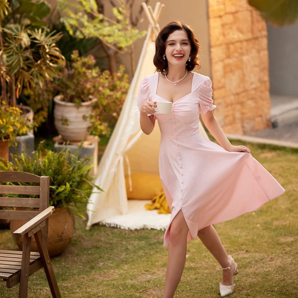 Belle Poque Women's Pink Plus Size Dress Elegant Puff Sleeve Semi Formal Junior Party Formal Dresses 2XL - Image 3