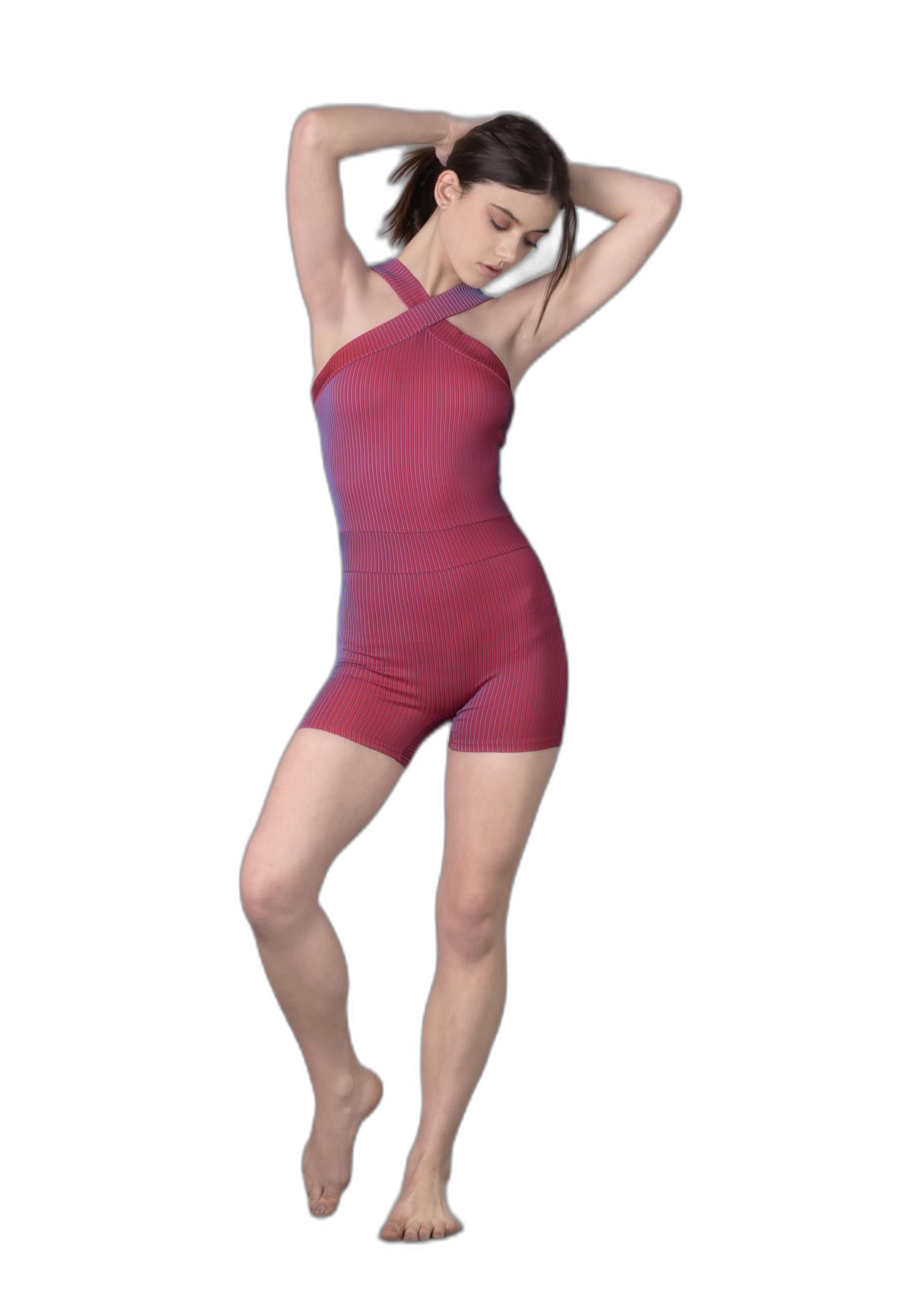 Front Crossover Ribbed red Padded Legsuit for Women |Swimming Suit for Women-image-2