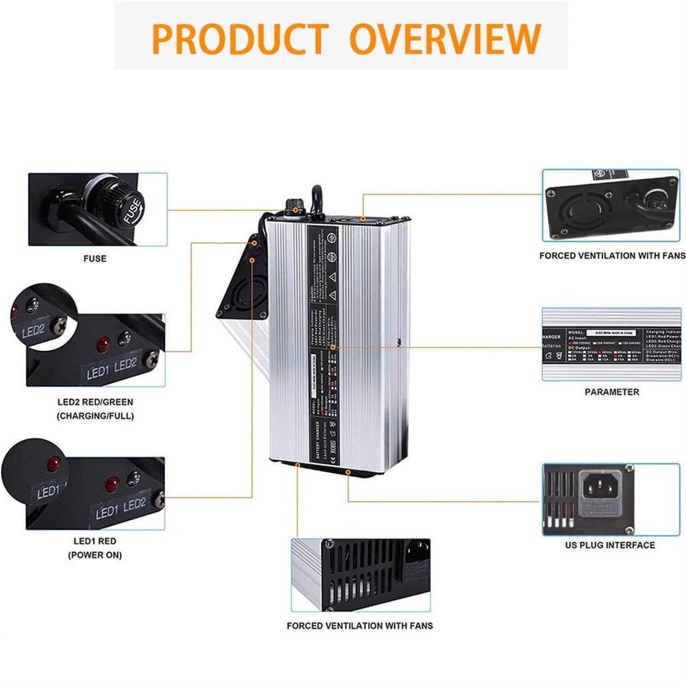 Cargador De Batería para Montacargas De 60 V Y 3,5 A Cargador De Batería De Plomo-Ácido De Alta Potencia De 300 W para Montacargas Eléctricos Y Carritos De Golf