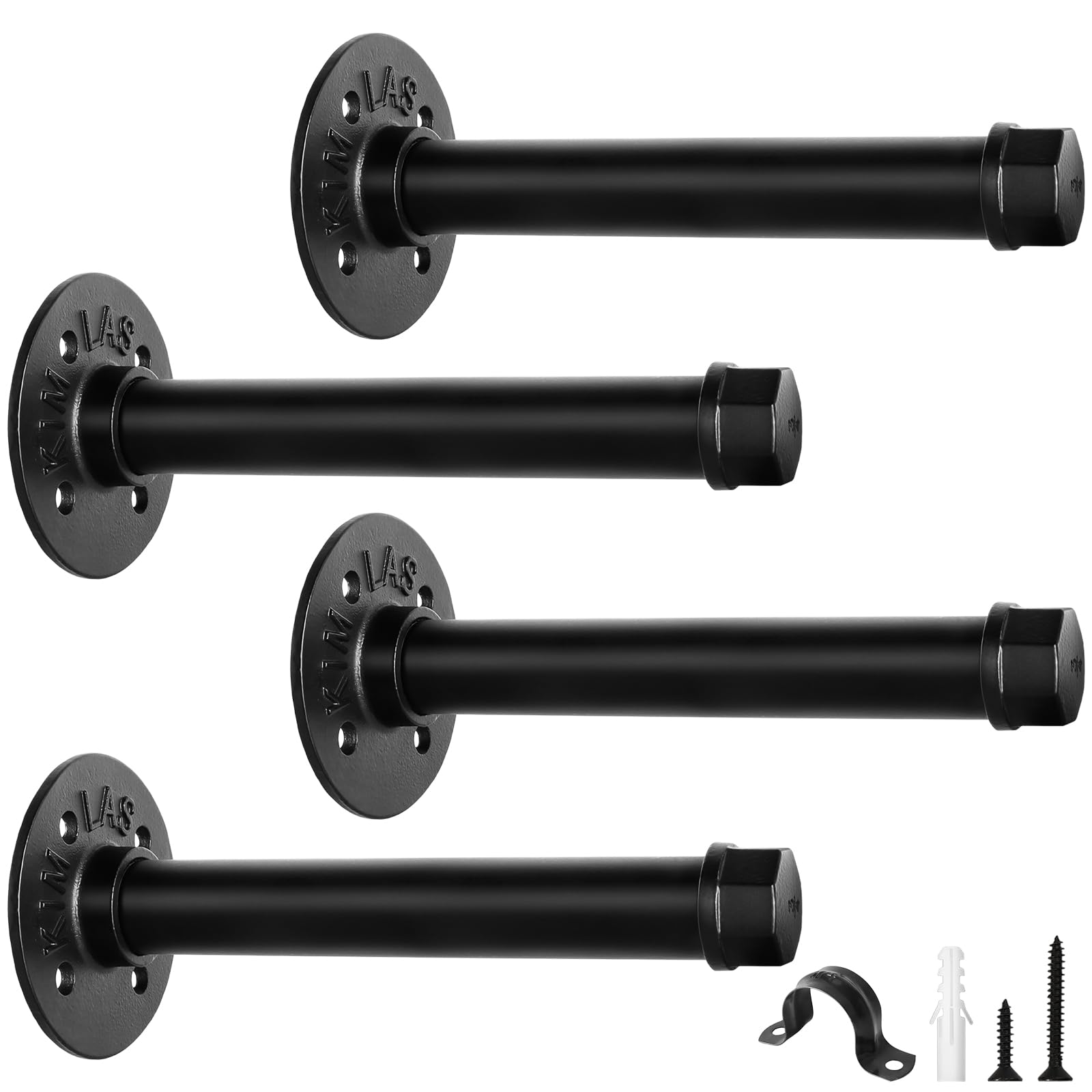 scicent 4 Pack Scaffold Board Shelf Brackets, Pipe Shelf Bracket 50KG Capacity, Industrial Shelf Bracket, Wall Brackets for Shelves, Wall Mounted Clothes Rail (Black 15cm)