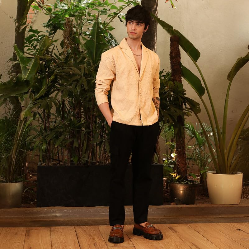 Image of CAHOOT Men's Oversized Shirt Casual Wear | Lapel Collar | Long Sleeve | Button Closure | Oversized Shirt Crafted with Comfort Fit for Everyday Wear