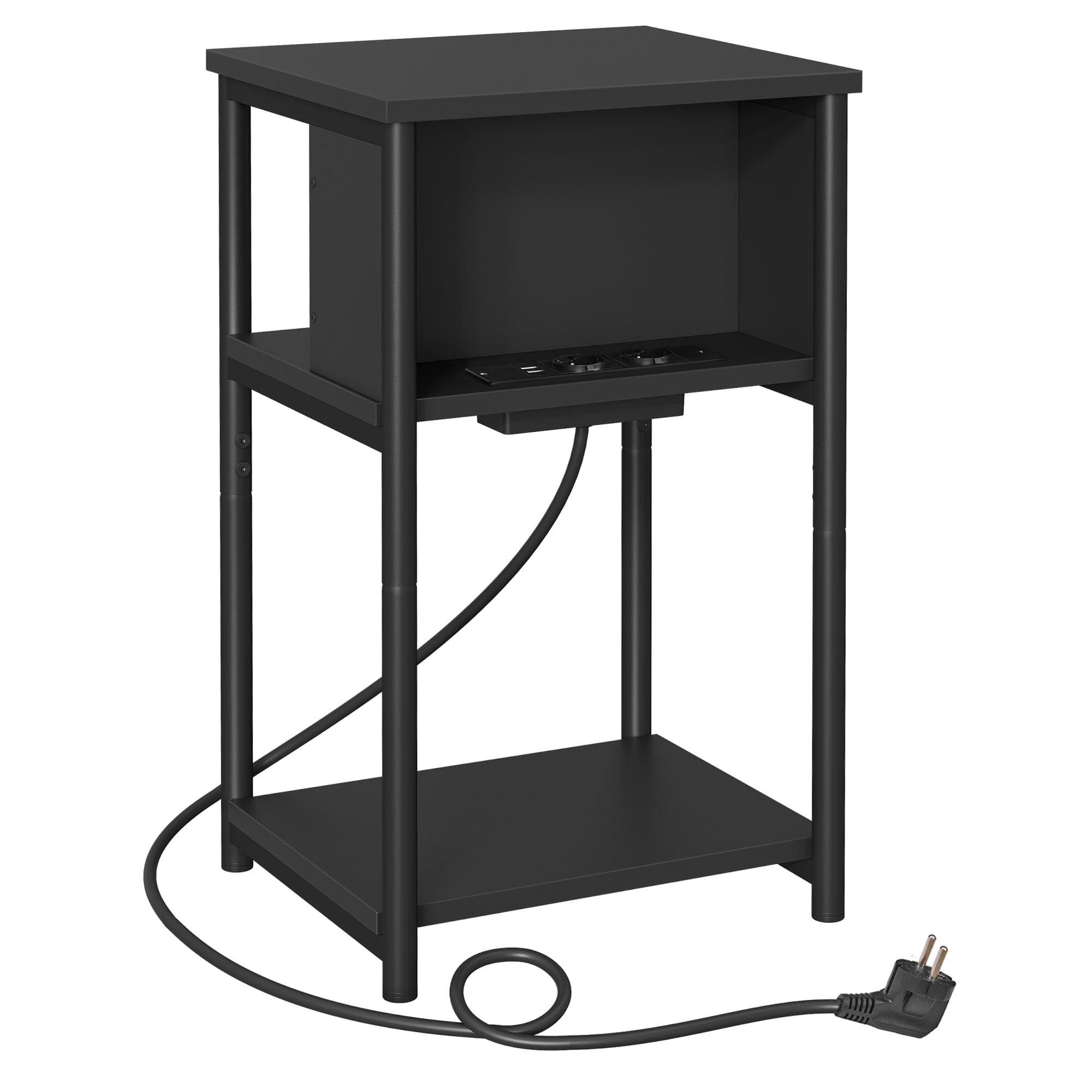 VASAGLE Bijzettafel, set van 2, nachtkastje met stopcontact, smal, USB