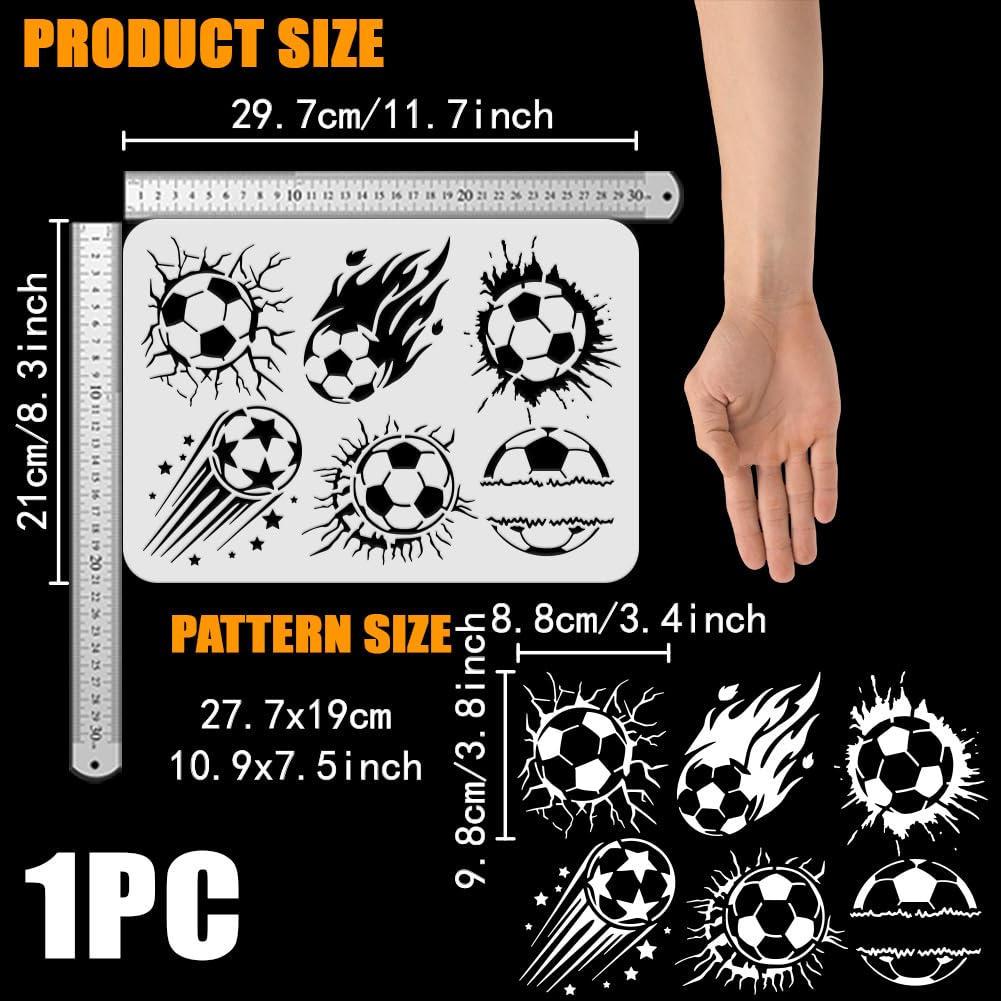 FINGERINSPIRE Soccer Flame Crack Painting Stencil 21x29.7cm Reusable Soccer Ball Pattern Drawing Template DIY Art Fire Football Decoration Stencil for Painting on Wood Wall Fabric Furniture - Image 2