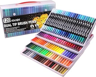 Bonala 120 Colours Dual Tip Brush Pens Felt Tip Pens Colouring Pens for Adults Art Markers Fineliner, Water Color Drawing Pens
