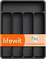 Lifewit Silverware Drawer Organizer Tray - 5-Slot BPA-Free Cutlery Holder for Kitchen Flatware, Spoons, Forks, Knives, 9.1x12.6 Inches Black