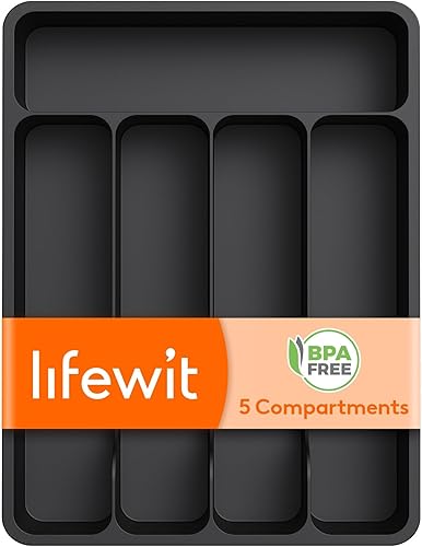Lifewit Bandeja organizadora de cajones de cubiertos, almacenamiento de cubiertos de plástico para cajón de cocina, divisor de cubiertos y