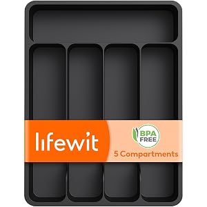 Lifewit Silverware Drawer Organizer Tray Plastic Cutlery Storage for Kitchen Flatware and Utensil Holder Divider for Spoons Forks