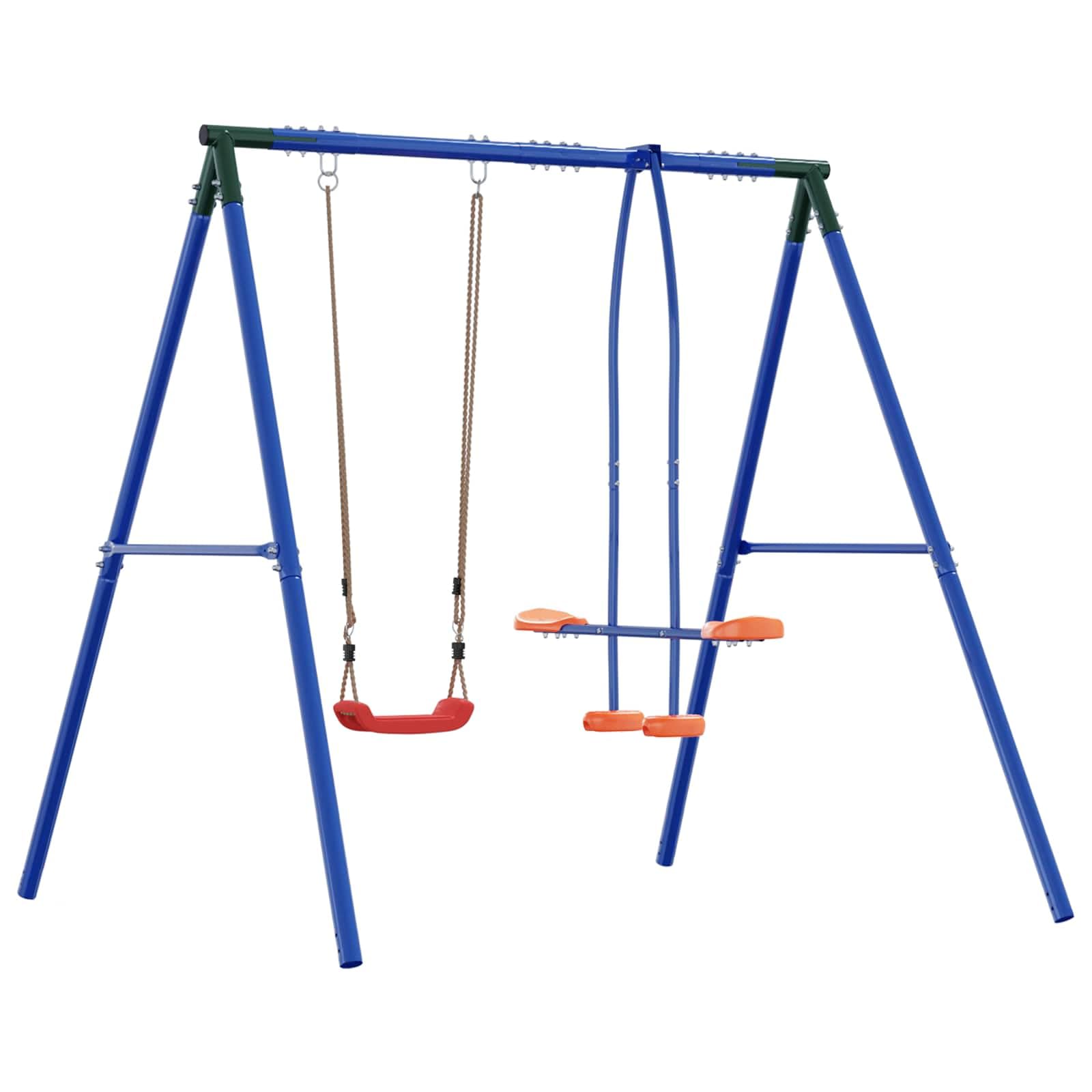 Telaio per altalena per esterni con scivolo per fino a 3 bambini, in acciaio e plastica, resistente alle intemperie, 213 x 185 x 185 cm, parco giochi da giardino, altalena per bambini