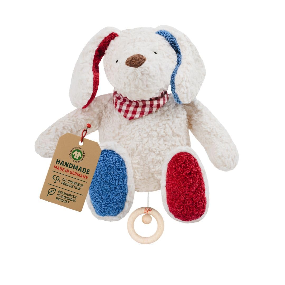 Efie Bio - Spieluhr Hund, kontrolliert biologischer Anbau (organic), Made in Germany, GOTS zertifiziert, nachhaltig, Melodie (Schlaf Kindchen, schlaf)
