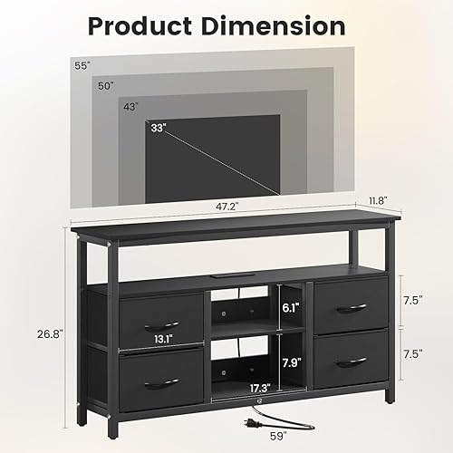 Miniatura 3 de Haewon - Soporte de TV negro con luces LED y tomas de corriente, centro de entretenimiento para TV de 55 pulgadas, mesa de consola de medios con 4