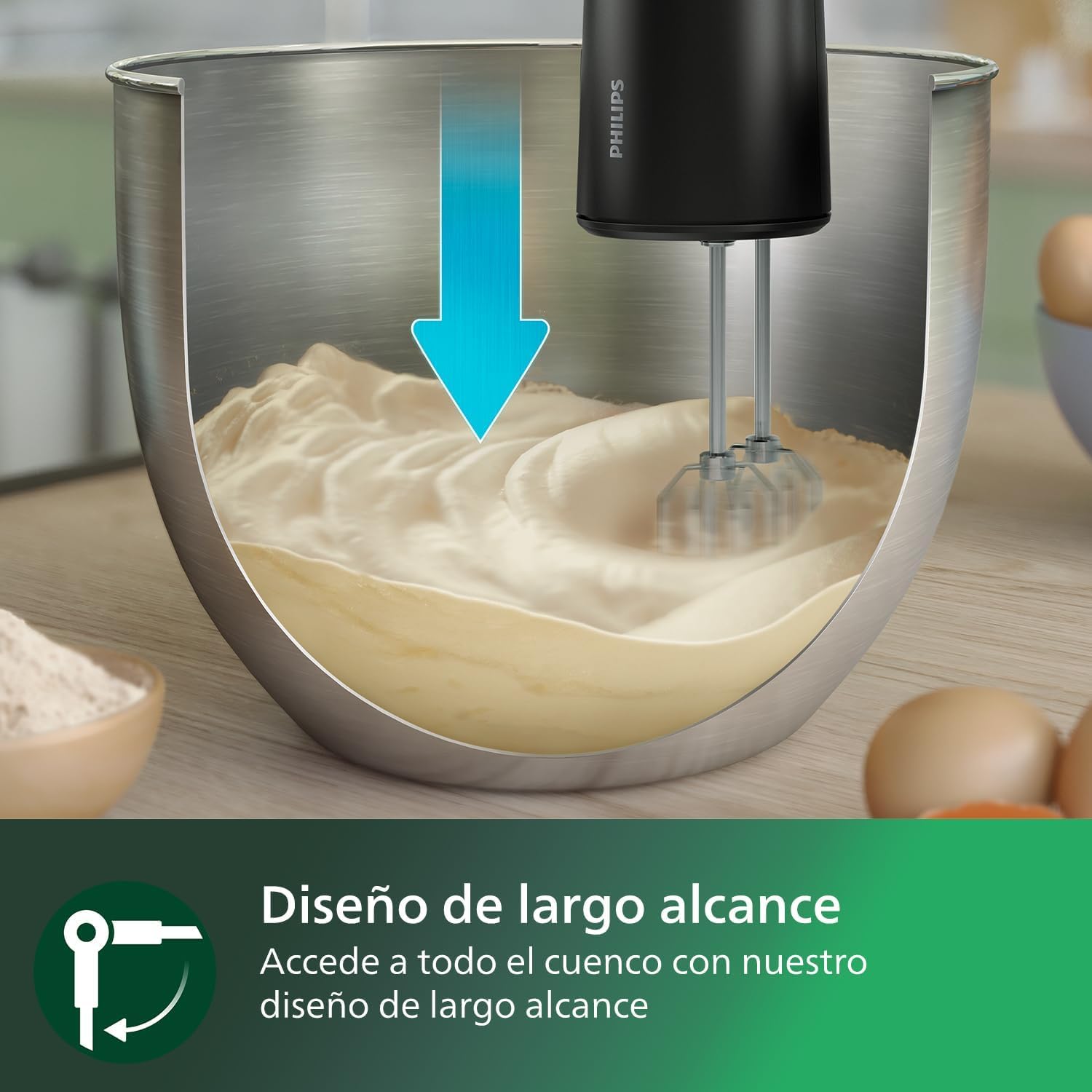 Philips 5000 Batidora de Mano 3 en 1, 500 W, 5 Velocidades, Negro | Batidora eléctrica 3 en 1 con picadora, 500 W, 5 velocidades, antisalpicaduras, almacenamiento inteligente (HR3781/20)