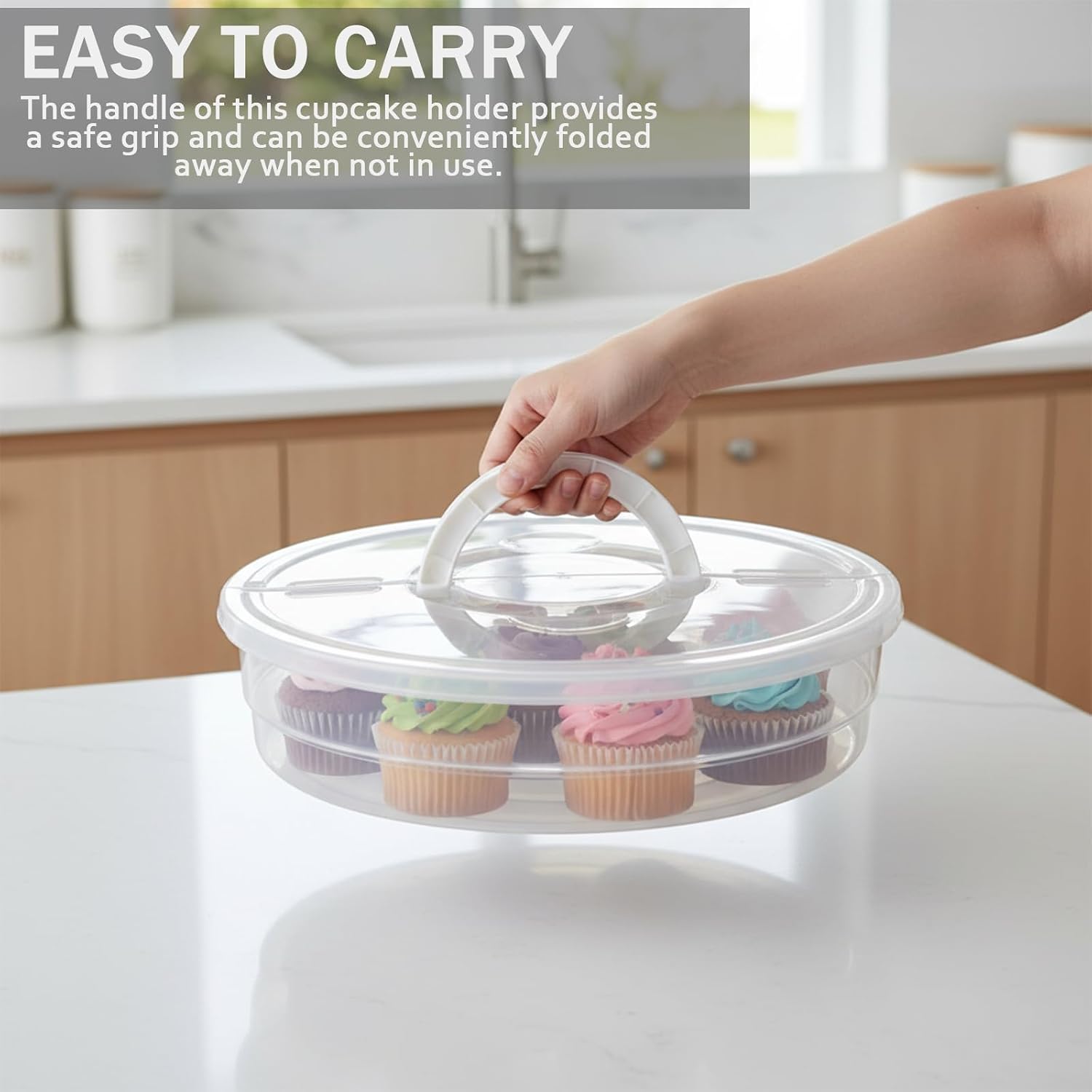 2 Pack 11.8" Cupcake Containers, Cupcake Carrier with Foldable Lid and Handle,Cupcakes Boxes for Parties, Large Food Storage Containers for Pizza, Pies, Cakes, Cupcakes, Bpa-Free Clear Plastic