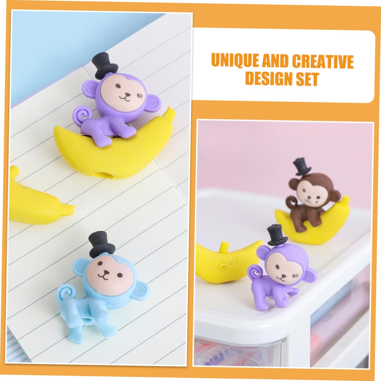 Lurrose Gomma Da Cancellare a Forma Di Scimmia e Banana Gomma Colorata e Divertente Articolo Scolastico Originale Per Ragazzo Ragazza a Tema Animale Per Scuola