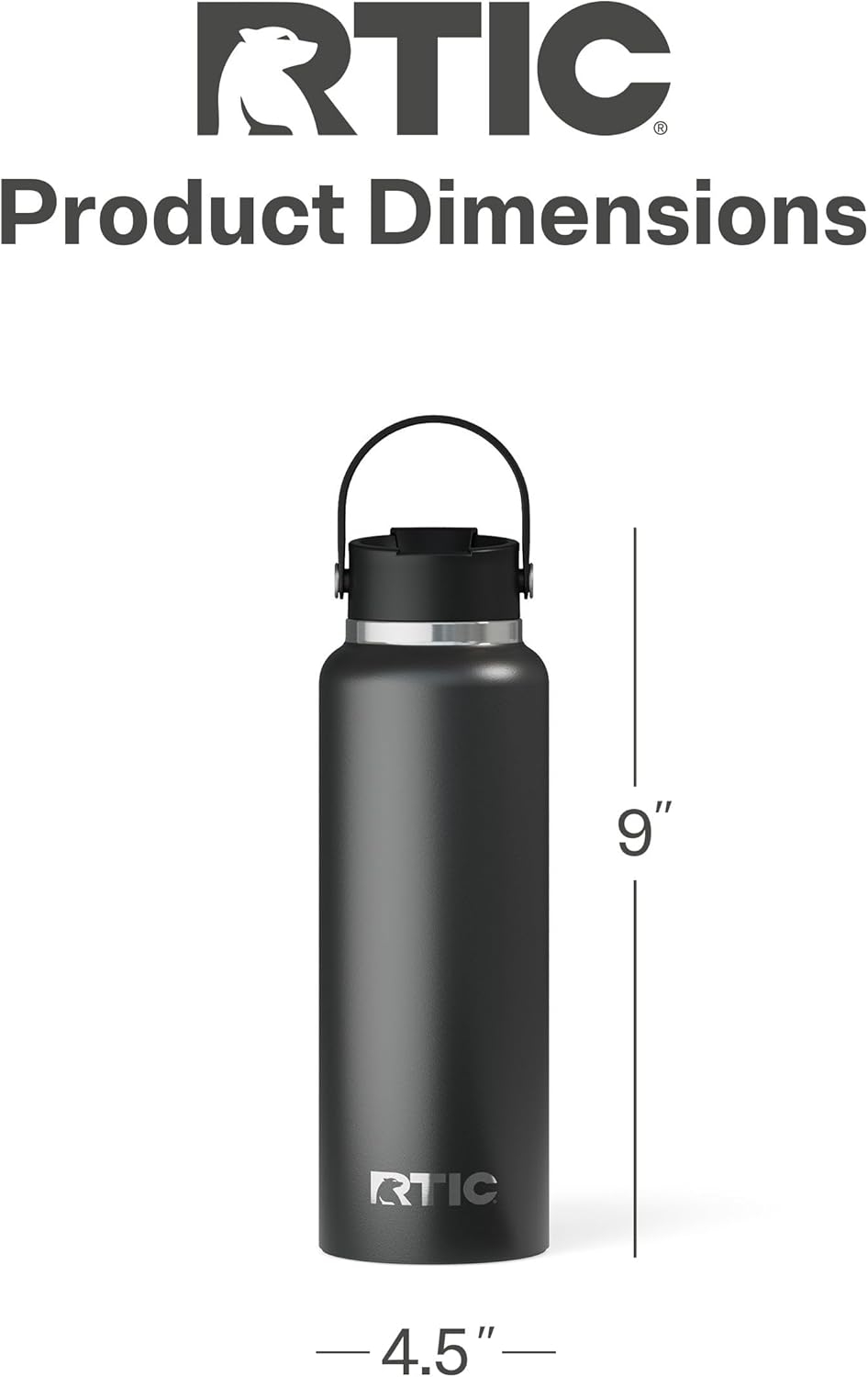 RTIC 40oz Outback Water Bottle, Ceramic Lined, Insulated, Stainless Steel, Double Wall Vacuum-Insulation, Leak-Proof Lid, BPA-Free Water Flask Hiking, Running, Sports, Outdoor, Black - Image 4