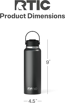 RTIC 40oz Outback Water Bottle, Ceramic Lined, Insulated, Stainless Steel, Double Wall Vacuum-Insulation, Leak-Proof Lid, BPA-Free Water Flask Hiking, Running, Sports, Outdoor, Black