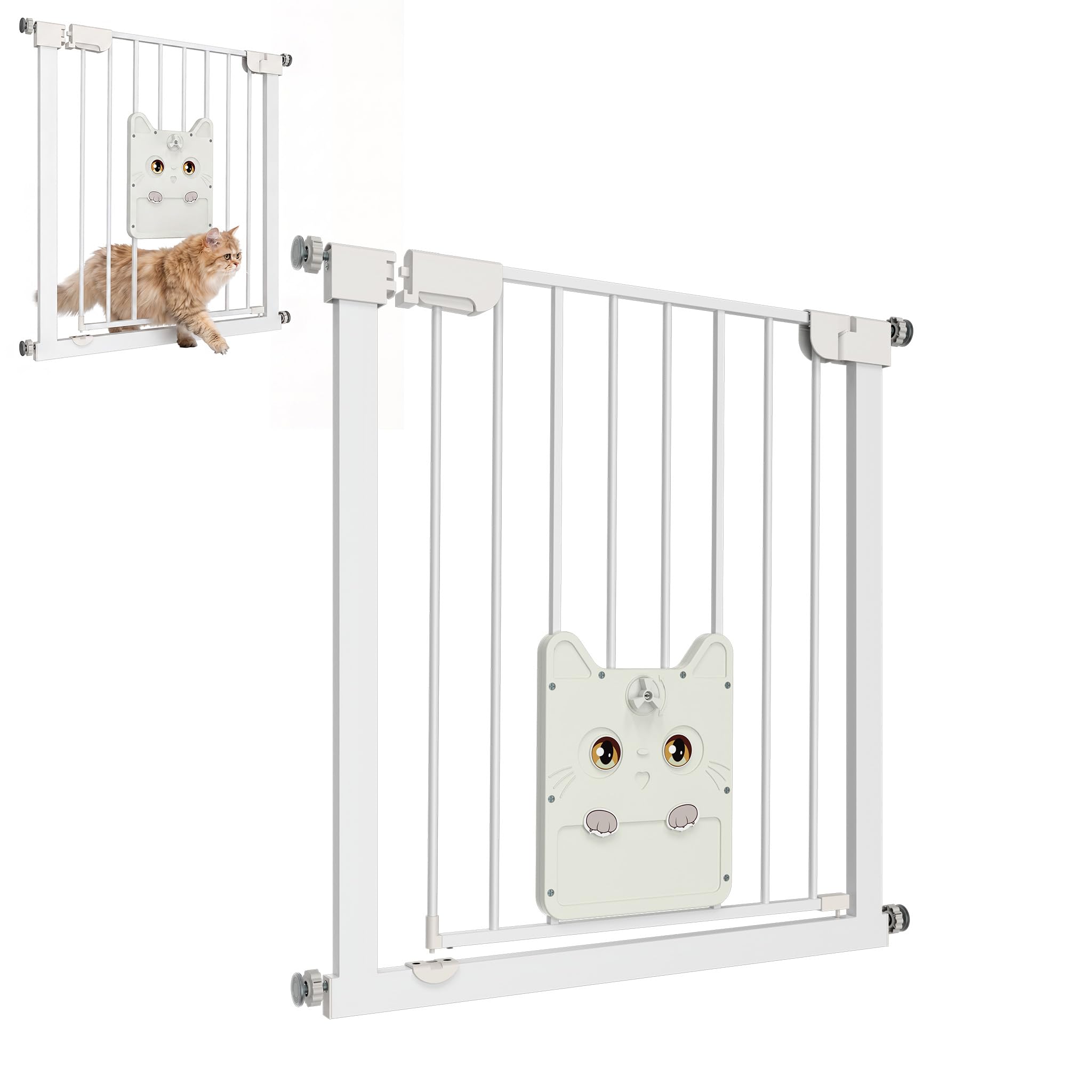 XMTECH Türschutzgitter mit Katzenklappe, ohne Bohren Weiß 75-85cm