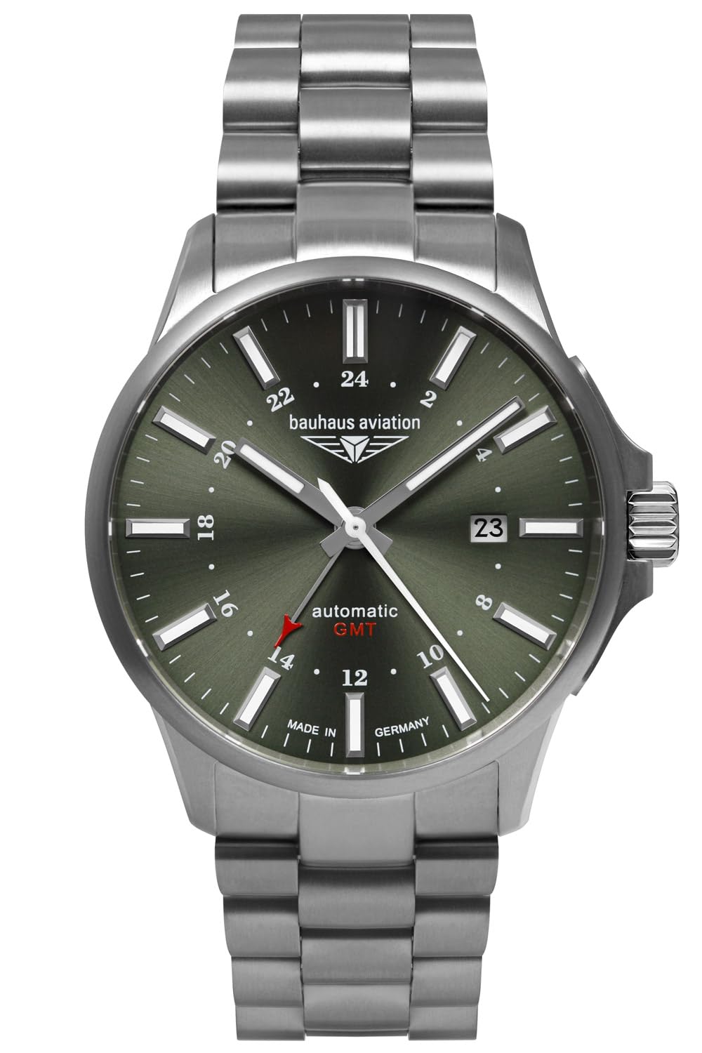 BauhausAviation Titanium Automatic GMT (42mm) Dark Green Dial/Titanium Bracelet 2868M4